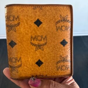 MCM Brown Leather Wallet with Logo Pattern
